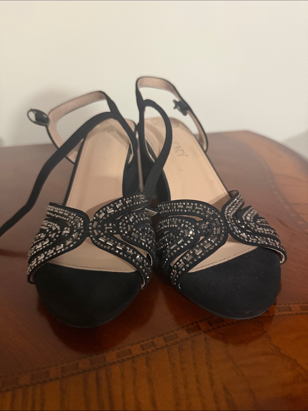 Black Beaded Slingback Heels for Women